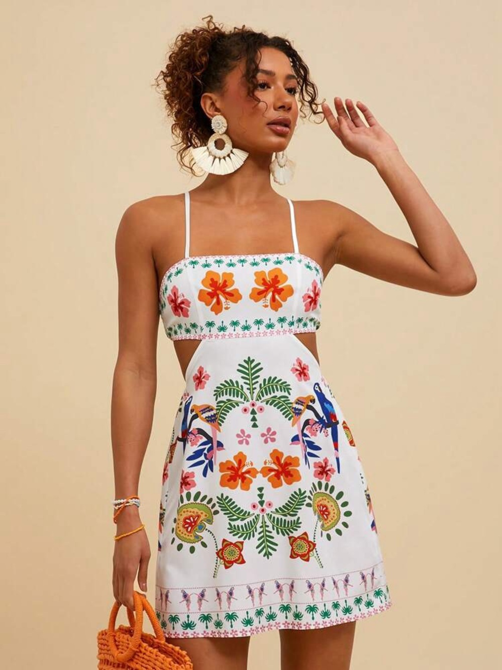 White Floral Embroidered Cutout Mini Dress